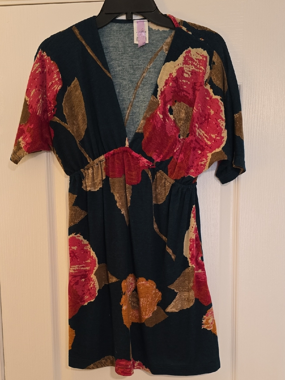 Alya Dark Teal Mini Dress with Red and Gold Floral Accents
